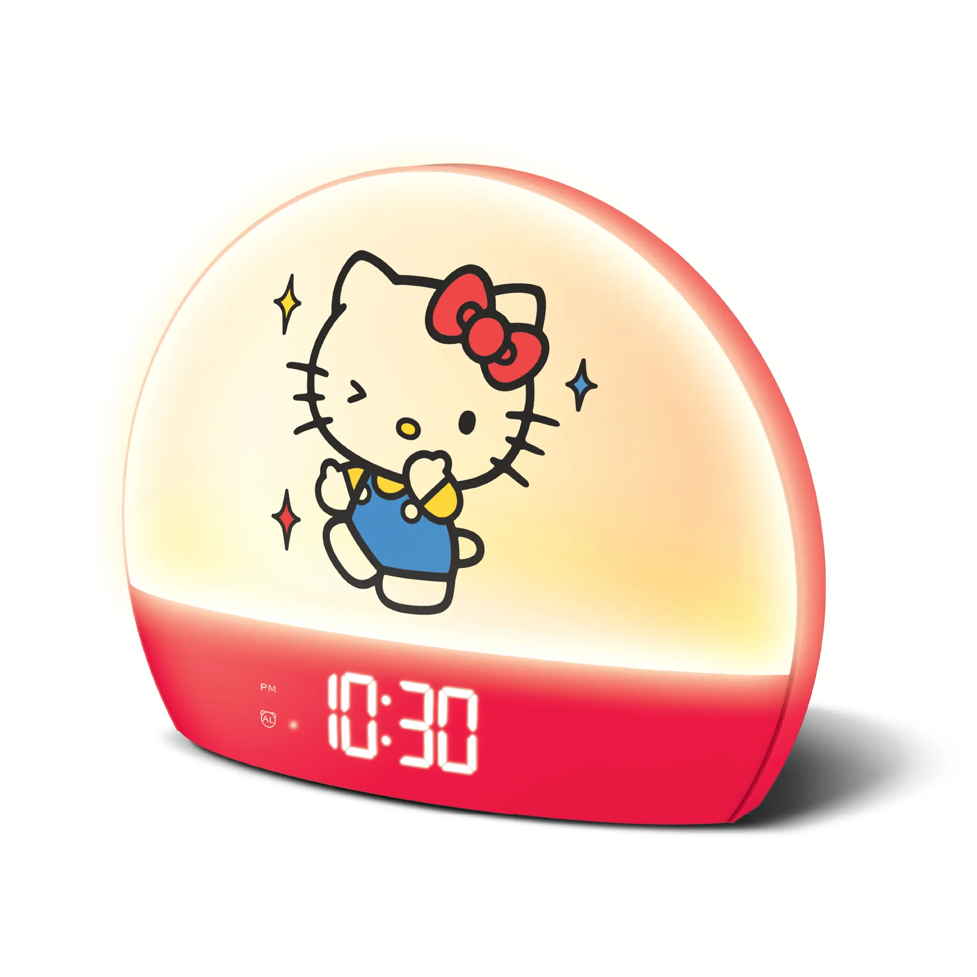 Hello Kitty Digital Sunrise Alarm Clock - USB-Powered with USB Port, 6 Color-Changing Light Modes, Kids Room Home Decor Bedside Accessory for Desks, Tabletop Use