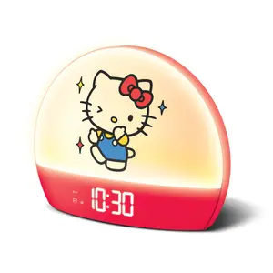 Hello Kitty Sunrise Alarm Clock, USB Powered Digital Bedside Clock with Color Changing Light, 6 Color Modes, Red Room Decor