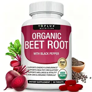 Toplux Organic Beet Root Tablets - Nitric Oxide Booster Beetroot Vitamins Supplement 2040mg