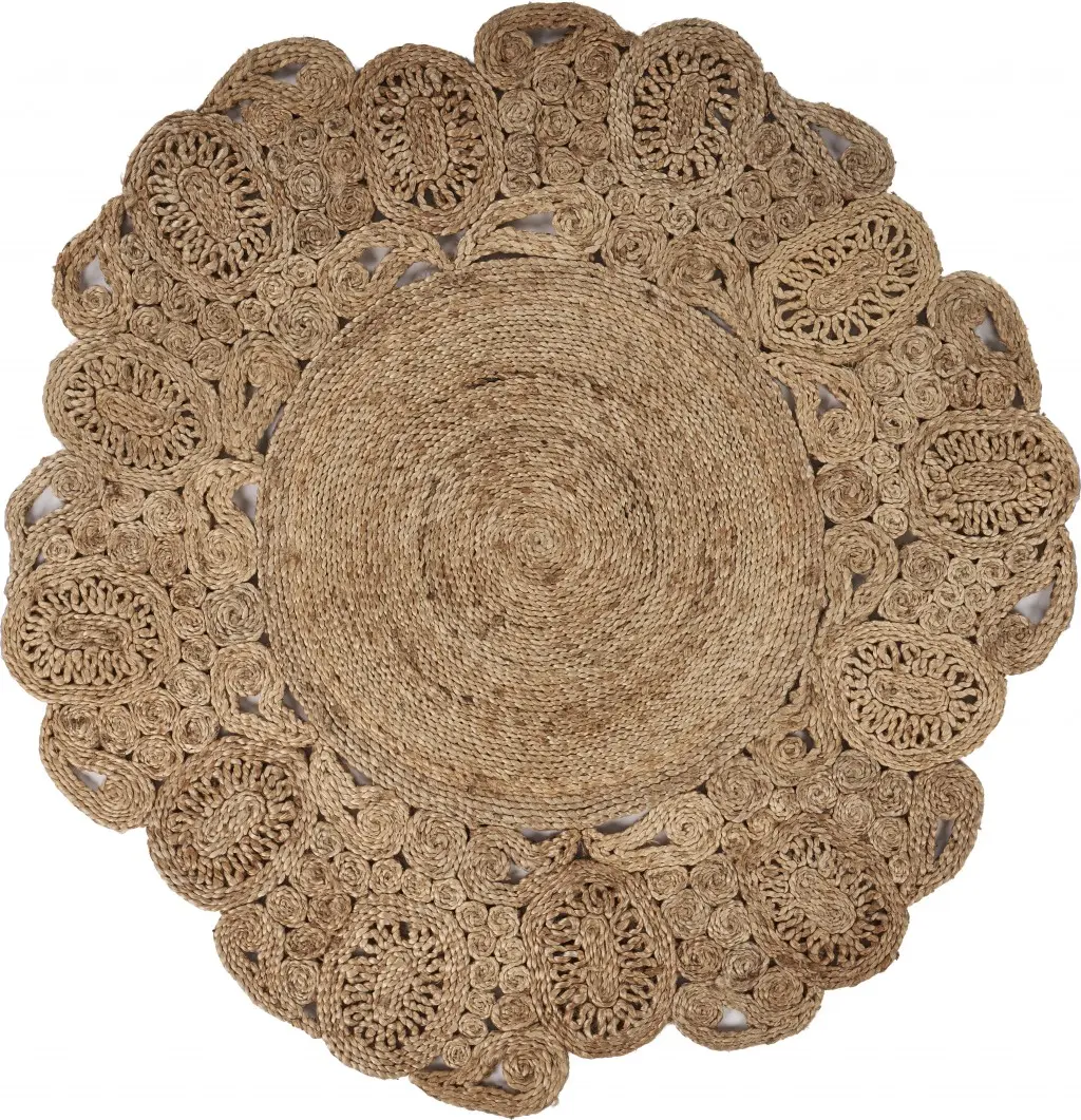 HomeRoots Natural Bloom Boutique Round Jute Rug, 90x90 in. Natural Fiber Decorative Rug, Decorative Rugs, Natural Fiber Rug