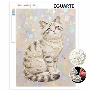DIY Art Pearl Painting, and Cat Theme, Home Wall Decor, Mosaic Art, Cross Stitch Kit, Pearl Puzzle Gift, Friendship Memorial Gift