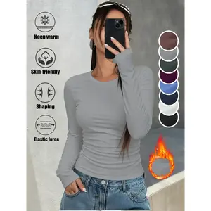 Women's Thermal Underwear Long Sleeve Round Neck Shirt, Classic Versatile Body Shaping Base Layer Top, Slim Fit Fall Clothing