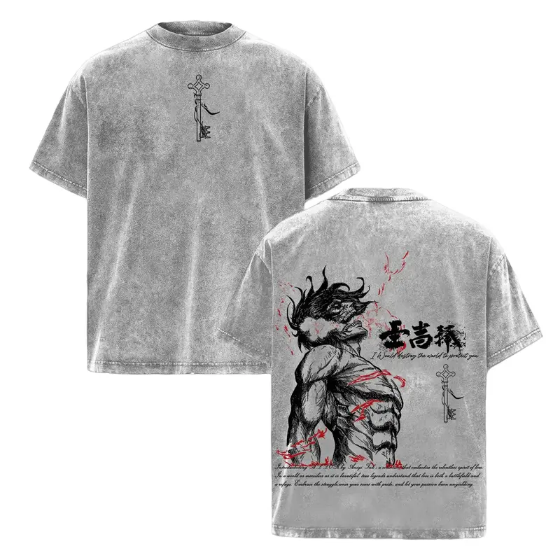 [KM 100%cotton]Eren Yeager Tee – Attack on Titan Vintage Washed Oversize T-Shirt graphic tee cotton graphic tees humorous tshirt men christian clothing funny shirts men's t shirts cotton tee shirt invincible shirt siah t shirt streetwear