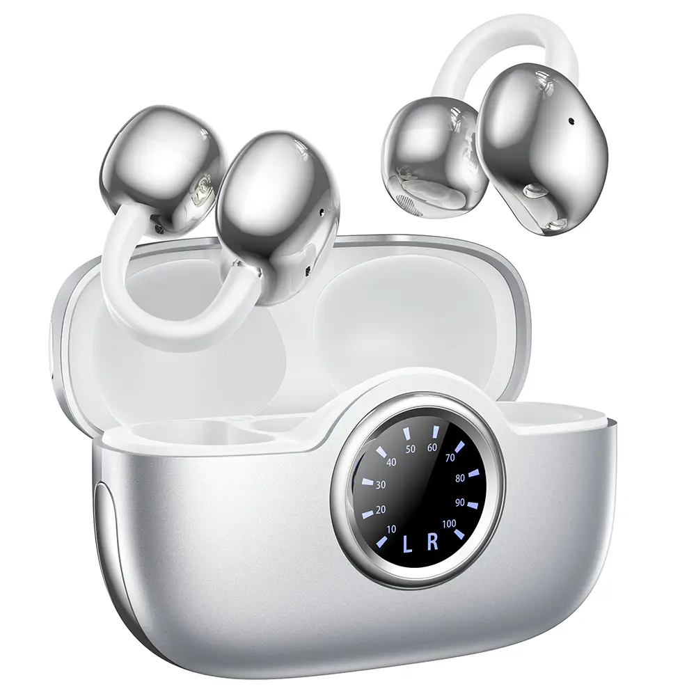 Open Ear Wireless Headphones Clip-On Earbuds Bluetooth 6.0, LED Display, Ultra-Light Zero-Pressure Fit, HiFi Audio Sports Earphones for Running, Driving, Office Open-Ear Earbuds, Clip-on Earbuds, Ear Cuff Headphones, Wireless Bluetooth 6.0.
