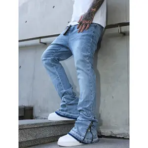 New Trendy Men's Retro Loose Fit Wide Leg Jeans - Zipper Cuff Denim Pants, Distressed, Versatile for Casual and Streetwear