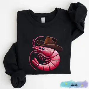 Cowboy Shrimp Sweatshirt, Funny Western Sweater, Unisex Embroidered Gift