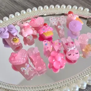 24pcs 3D Pinkish Candy Bow Tie Press On Nails with Long Coffin, Adorable 3D Flower, Bear & Heart Designs for Easter Celebrations and Daily Elegance