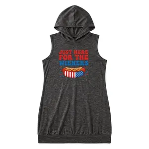 Comfy Hooded Tank Dress with Funny 4th of July Hot Dog Graphic – Retro BBQ Style Perfect for Independence Day and Casual Street Wear
