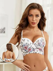 White Floral Underwire Bra with Padded Cups for Full Bust Support & Sexy Push - Up Design