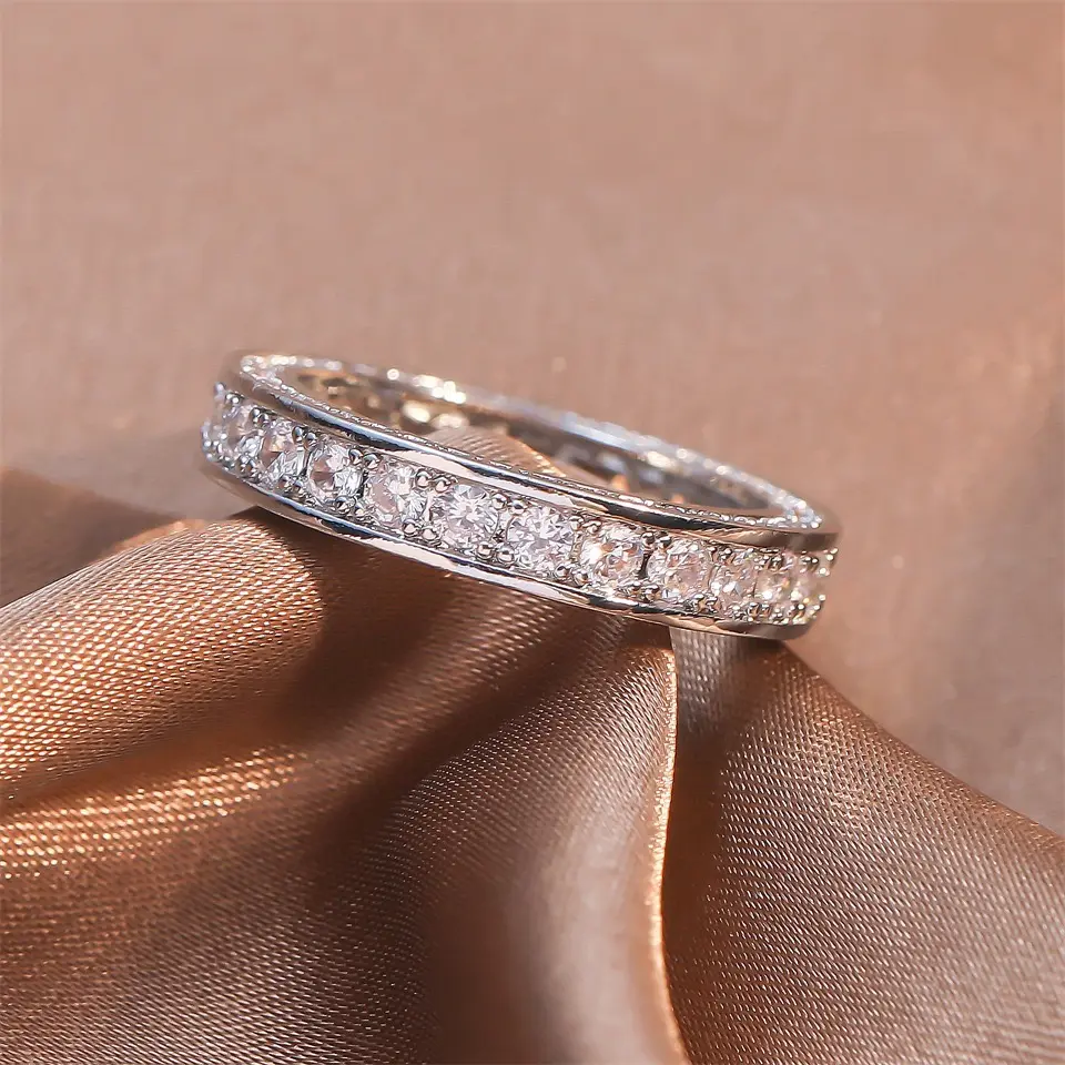Metallic Cubic Zirconia Full-Ring Size 6 - Instant Glow-Up, 360° Shine, Sleek Finish, Micro-Inlay Craft, Perfect for Any Outfit