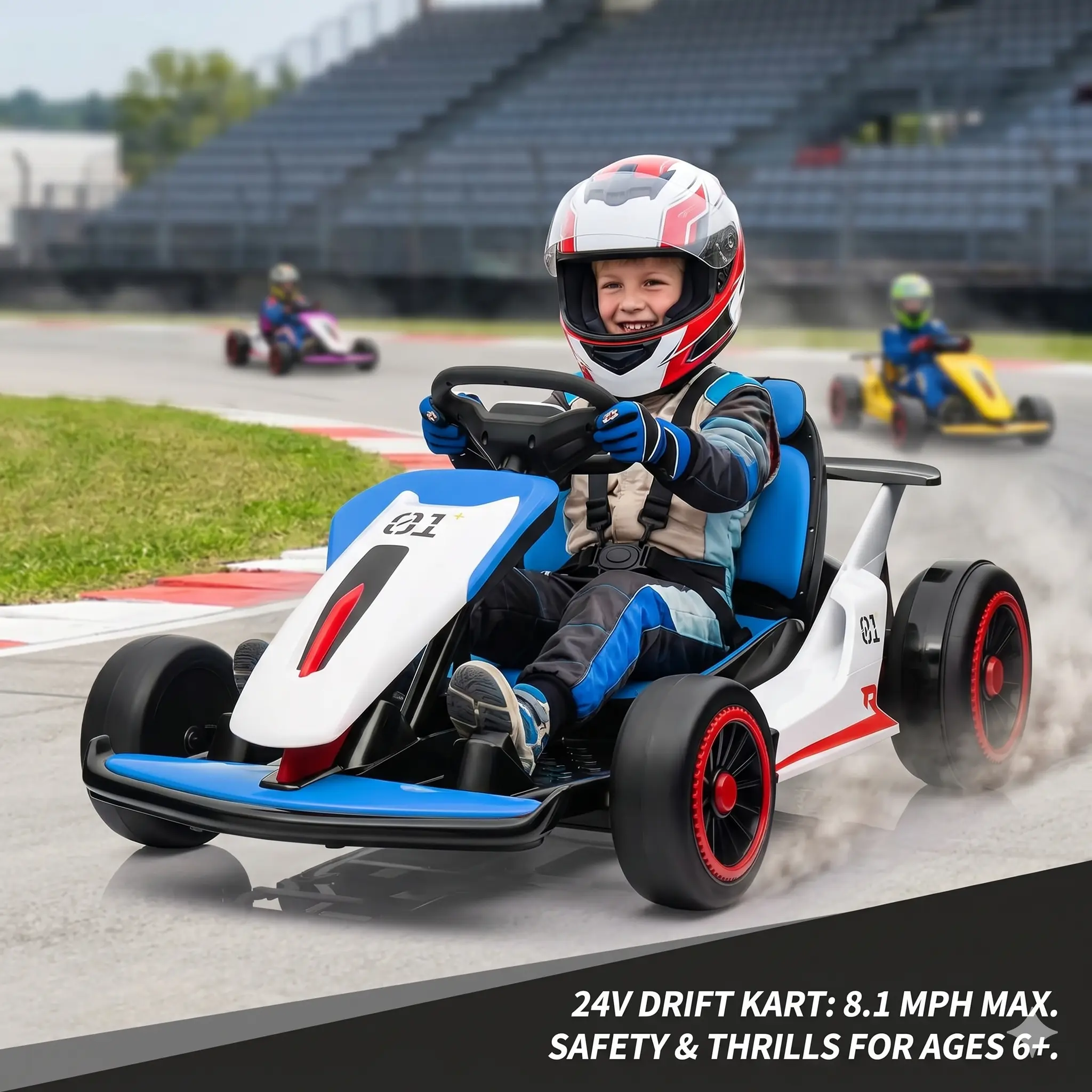 【DealsForYouDays】GARVEE Kids 24V Rechargeable Electric Ride-On Go-Kart with Ride on Wheels, 2x200W Motors, 7Ah Battery, Dual Pedals, 2 Speed Modes, 5-Point Seat Belt, 110 lbs Max Capacity, for Ages 6-12, Outdoor Play Toy with Music & Horn