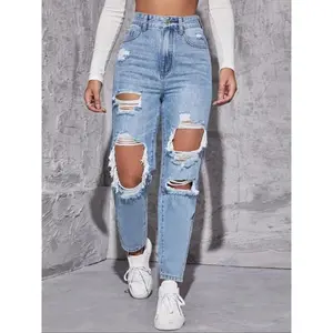 Women's Fashionable  Denim Jeans, Casual Comfy High Waist Ripped Jeans for Daily Wear, Ladies Bottoms for All Seasons Womenswear Streetwear