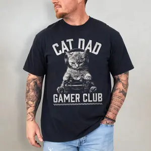 Cat Dad Gift, Funny Cat T-Shirt, Gaming Tee T-Shirt, Video Game Tshirt Gamer Gift for Him, Shirt for Boyfriend Gift Cat Owner
