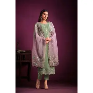 Embroidered Chinnon Salwar Kurti Set: Elegant Sequin Work, Soft Fabric
