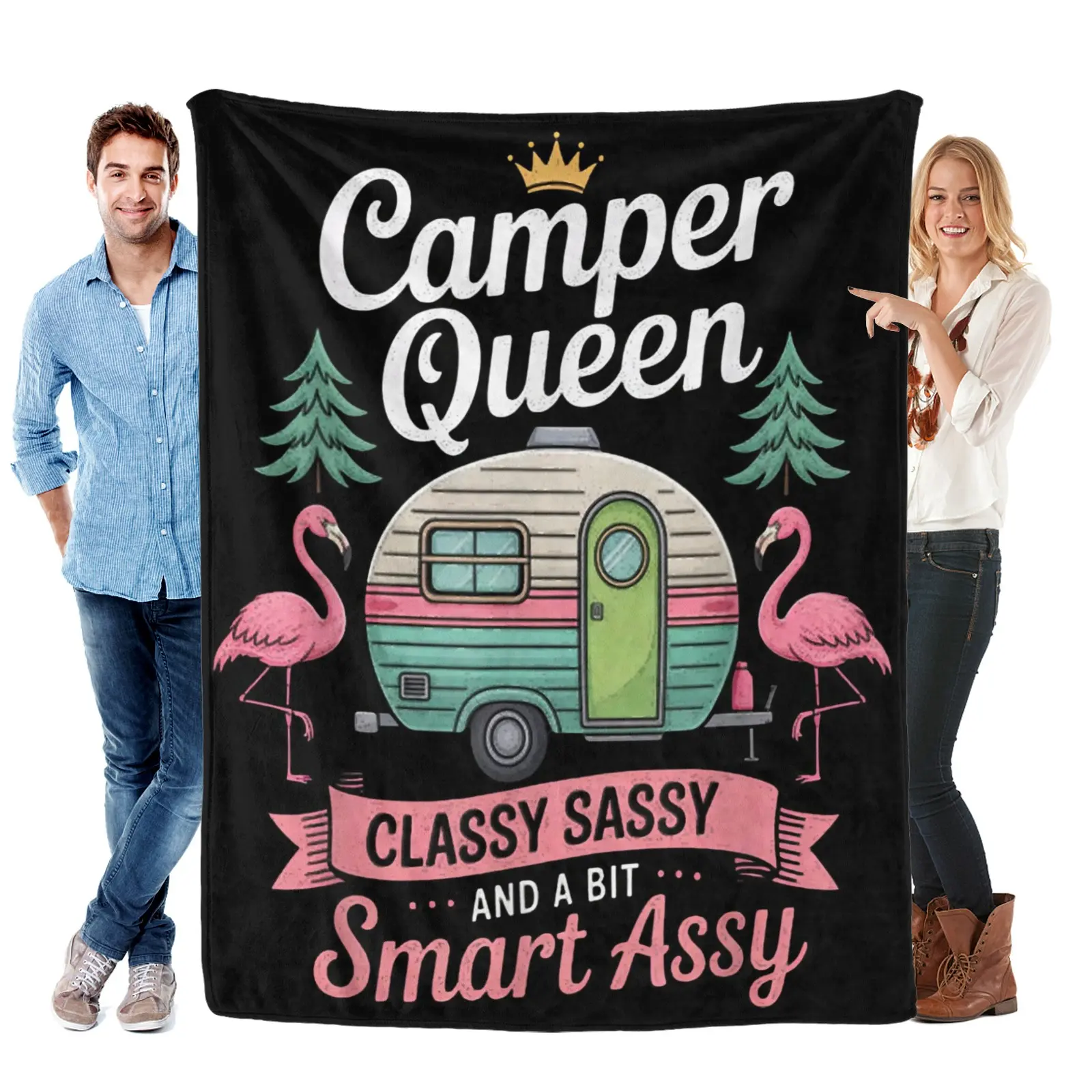 Women's Camper Queen Super Soft Flannel Blanket - Plush, Warm Camping Sleeping Gear for Sofa/Couch/Bed, Classy Sassy Smart Funny Home Decor for All Seasons (Sports & Outdoor)