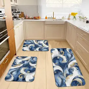 Abstract Blue Pattern Kitchen Mat, 1 Count Non-slip Kitchen Rug, Soft Absorbent Bath Mat, Decorative Carpet for Home Living Room Bedroom Kitchen, Home Decor Rugs