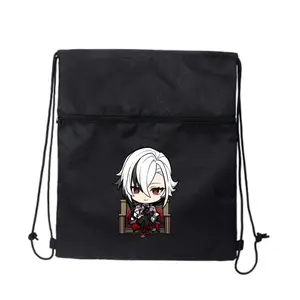 Arlecchino Cute Bowl Hat Pure black drawstring backpack wear-resistant lightweight for commute outdoor fitness