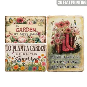 3pcs Vintage Garden Rules Metal Signs, Retro Outdoor Plaques with Floral Decoration, 8x12 Inch, Home Decor Wall Art Sign for Porch, Yard, Farmhouse