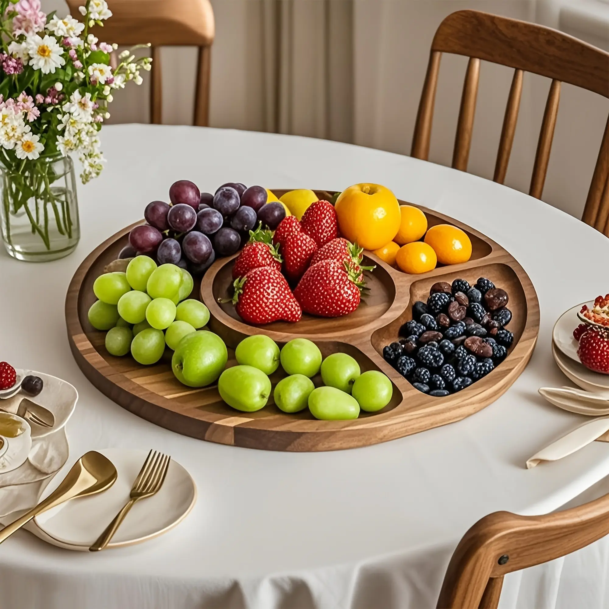Wooden Cheese Board Set, Two-Three-Four-Five Grid Food Tray, Reusable Serving Fruit Plate, Kitchen Decor, Candy Wedding Storage Dish, Snack Plate, Dessert Display Plate