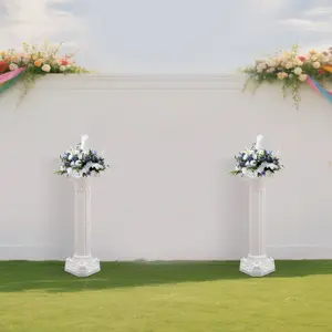 White Striped Roman Pillars 2 Pack 34.65 Inch Tall Plastic Garden Decor Wedding Party Column for Patio Lawn