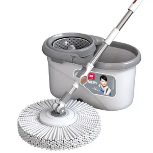 A 360° spin mop bucket set, equipped with 2 microfiber replacement heads, mop bucket, stainless steel adjustable handle, household cleaning tool, suitable for various floor cleaning tasks. Wipes