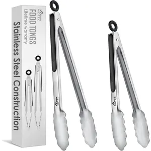 Stainless Steel Kitchen Tongs, Set of 2-9" and 12", Locking Metal Food Tongs for Cooking, Serving, BBQ, Grill Non-Slip Grip Heavy Hanging Punching Bag