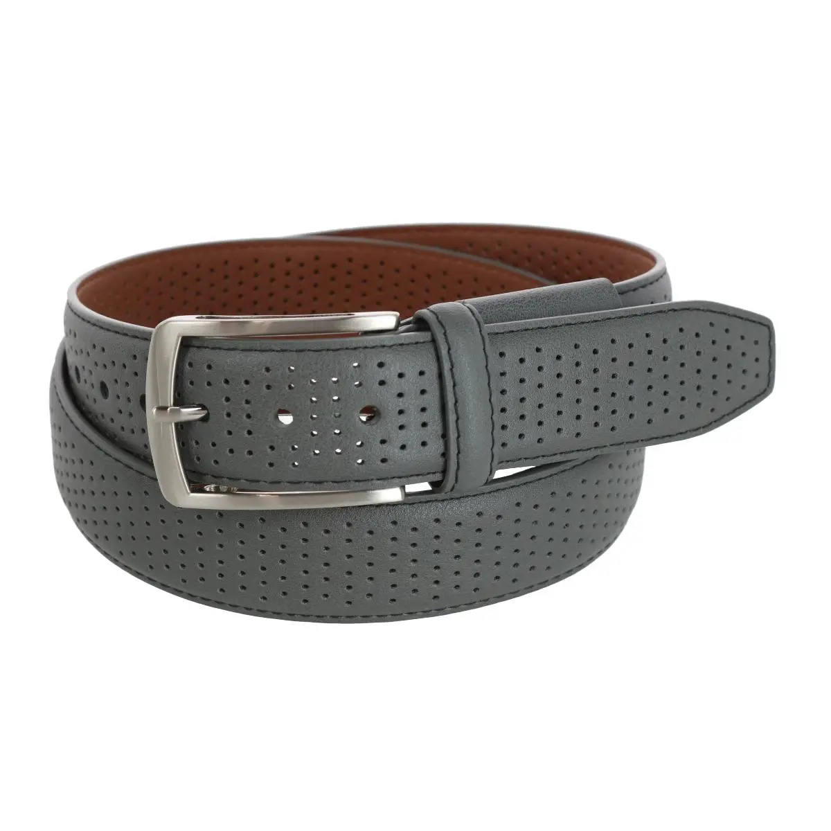 Pebble Beach Men's Perforated Leather Golf Belt, 35mm Adjustable Stretch Design with a Curved Buckle, Adjustable Stretch Belt, Hidden Stretch