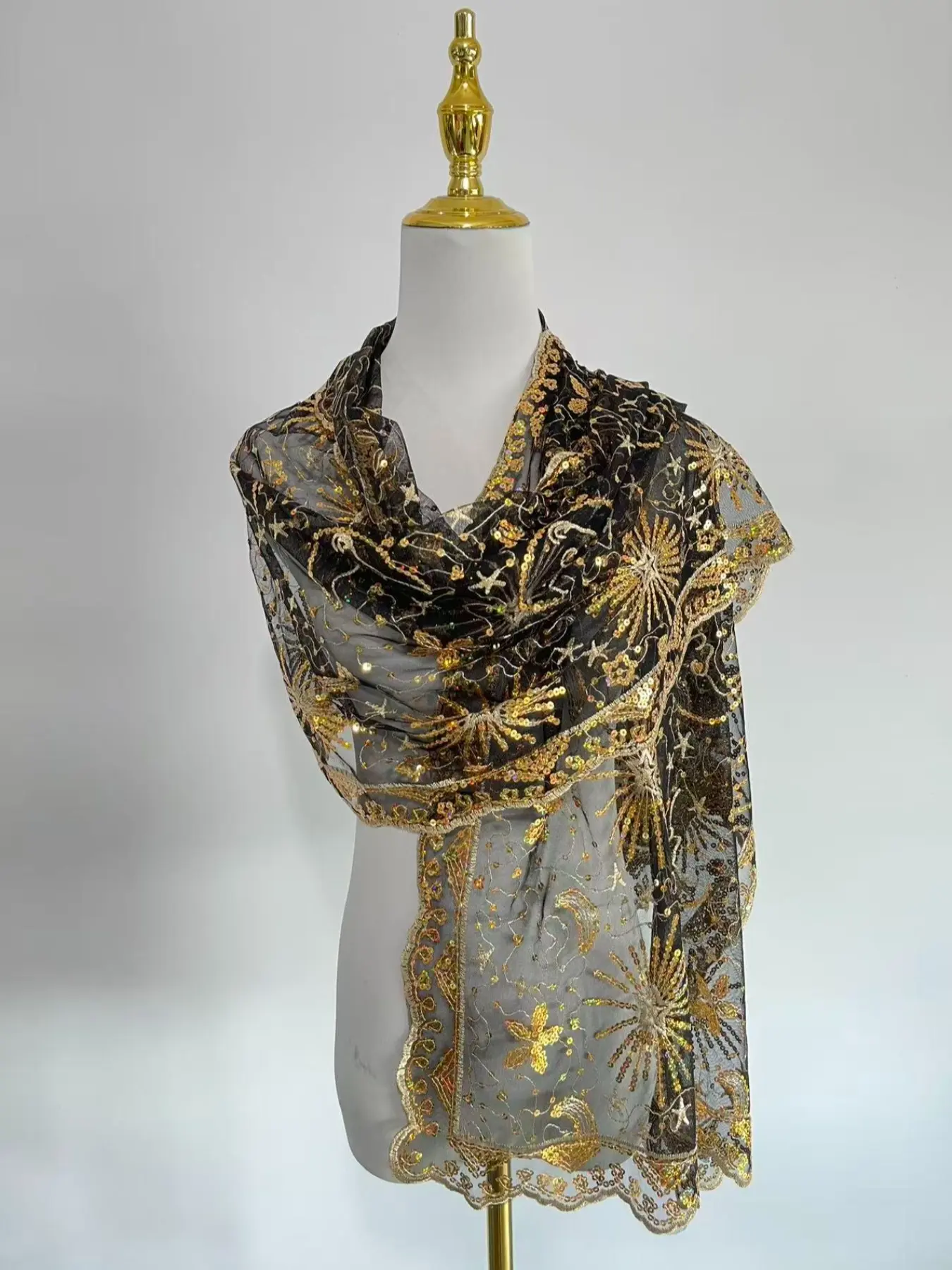 Women's Fashion Sequin Embroidery Shawl Scarf, Embroidered Scarf, Decorative Scarf, Shawl Wrap, Elegant Loose-Fit All-Season Accessory, Perfect Match for Wedding Dresses