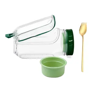 Portable Salad Container with Separate Dressing Compartment, Leak Proof Salad Jar with Built-in Fork, Reusable Clear Meal Prep Container for Lunch, Fruit, Overnight Oats, Travel Work Picnic