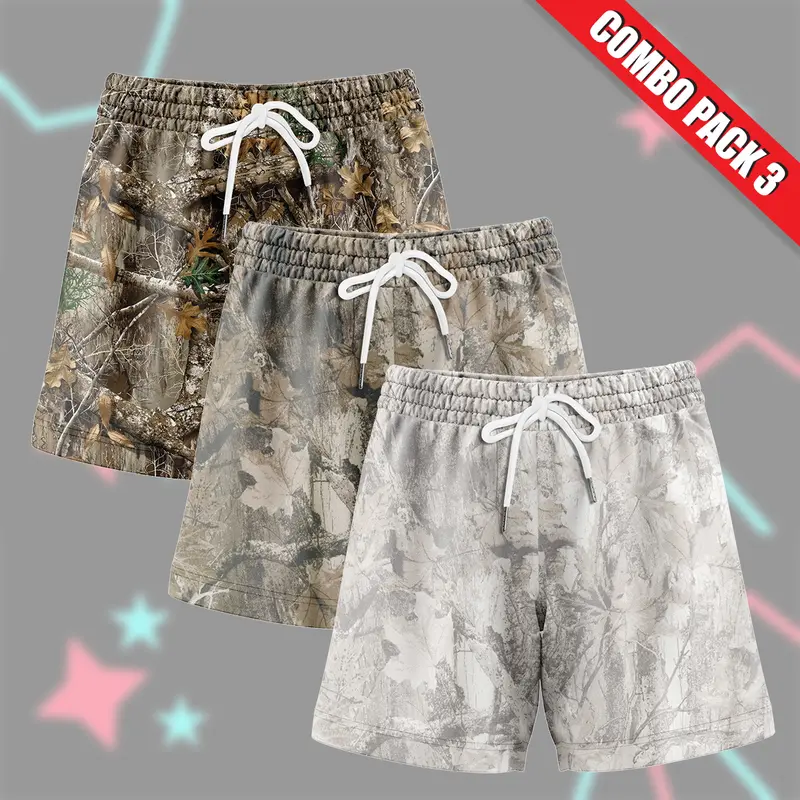 Pack 3 Camo Hunting Shorts With 5 Inch Inseam, Perfect for the Gym, Basketball Camo Mesh Short, Gift for him, Gift For Her, Gym Gift