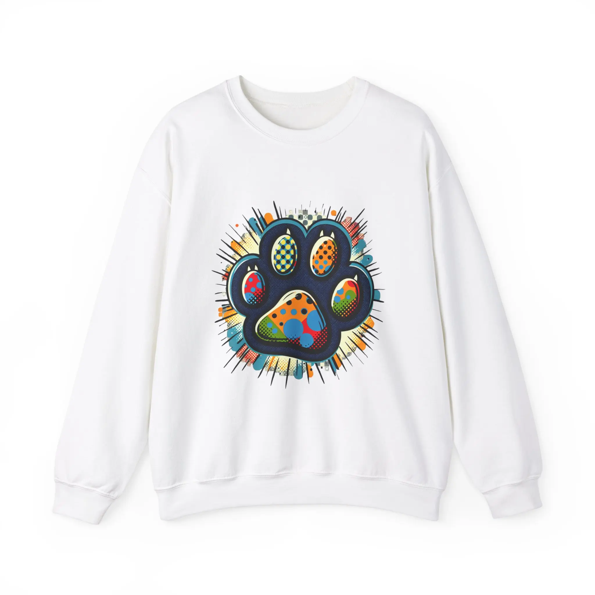 Colorful Abstract Paw Print Sweatshirt - Unisex Crewneck - Collar, Cotton