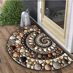 Elegant Pebble & Floral Welcome Mat, Non-Slip Easy Clean Half Round Door Mat, Rubber Backing, Perfect for Entryway Kitchen Bathroom Patio Balcony Decor, Flower Pattern Rugs
