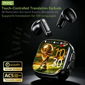 hTC NE72 AI Translator Earbuds with Touchscreen Case, No App Needed, Real-Time Language Translation, Bluetooth Wireless Earphones