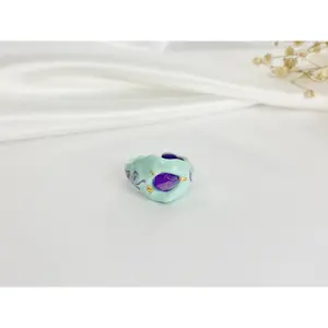 TD Violet Enamel Gemstone Cluster Ring Princess Cut Stainless Steel Gold Plating Trendy Fashionable Letter Number Shaped Inlay