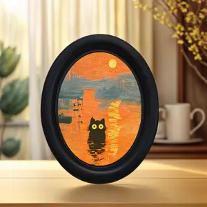 Vintage Art Style Sunset Lake Cat Pattern Artistic Decorative Home Item, Perfect for Halloween Christmas Thanksgiving Bedroom Wall Decoration