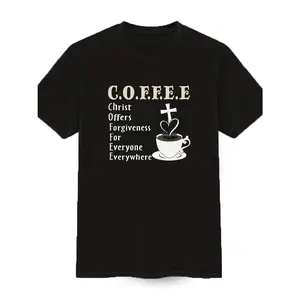 "COFFEE Christ Offers Forgiveness" Christian Coffee Lover T-Shirt 100% Cotton Soft Casual Women's Faith Short Sleeve Graphic Tee
