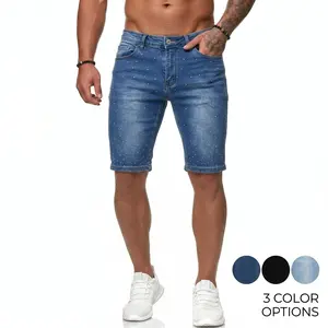 Men’s Stretch Slim Fit Denim Shorts, Knee-Length Breathable Washed Low-Rise with Raw Hem, Menswear Streetwear Clothes for Summer Casual, Beach Wear, Vintage Punk Style