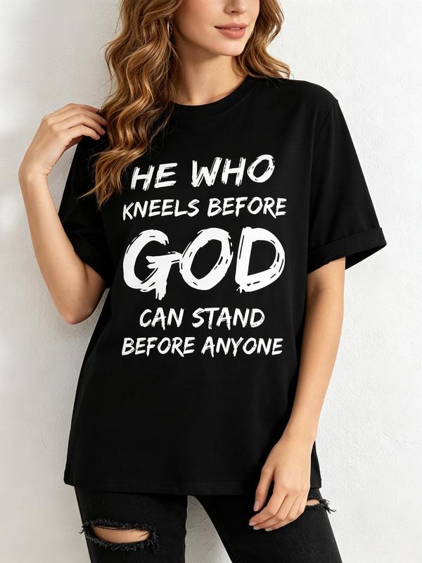 Lady's Soft Cotton Fitted Crew Neck Short Sleeve Tshirt - Breathable Fabric, Stylish Basic Top with Graphic Print for Casual Daily, Beach Wear - Black Sohochic Womenswear