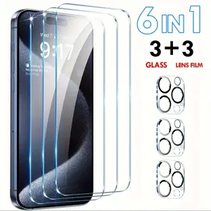 3pcs HD Tempered Glass Protective Screen Protectors + 3pcs Camera Lens Protectors, Bubble-free, Easy To Install, Accessories, Suitable For iPhone 16 Pro Max 15 14 13 12 11 Pro Max Plus