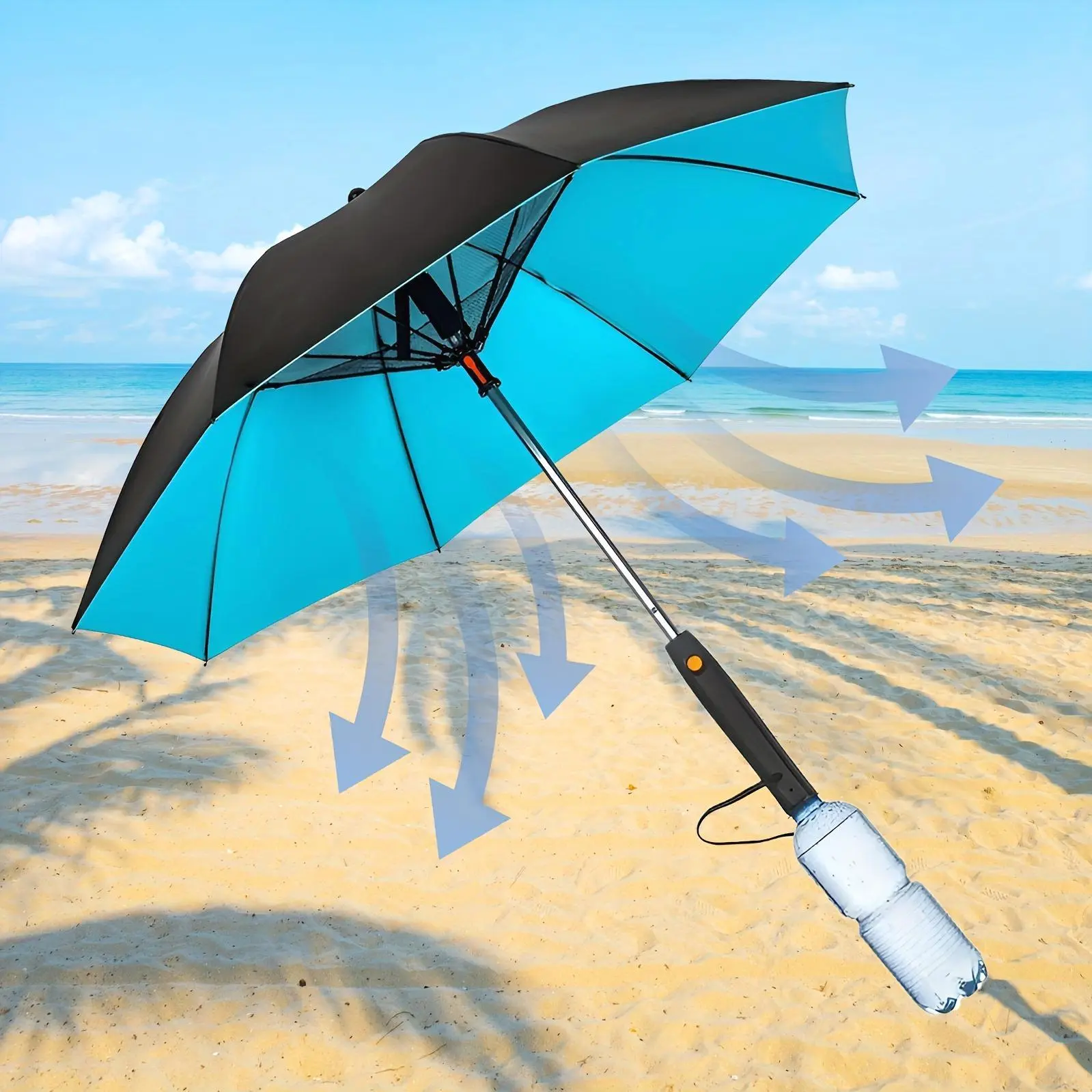 1pc Multifunctional Cooling Umbrella - Sun Protection, Fan, Spray Functionality (Includes Free Water Bottle)