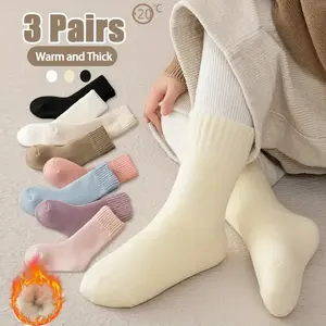 Kids' Plush Slipper Socks 3 Pairs, Winter Thick Non-Slip Gripper Socks with Fleece Lining, Warm Cozy Crew-Length Socks for Toddler Boys and Girls, Indoor House Warming Sleep Socks