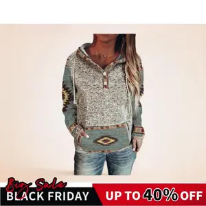 Women's Western Retro Hooded Sweatshirt - Warm Stylish Cold Day Outfit