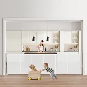 VEVOR Retractable Baby Gate, 34 inch Tall, Extends up to 110 inch Wide, Retractable Gate for Kids or Pets, Mesh Material, Easy to Install for Indoor Stairs, Doorways, Hallways, Playrooms, White