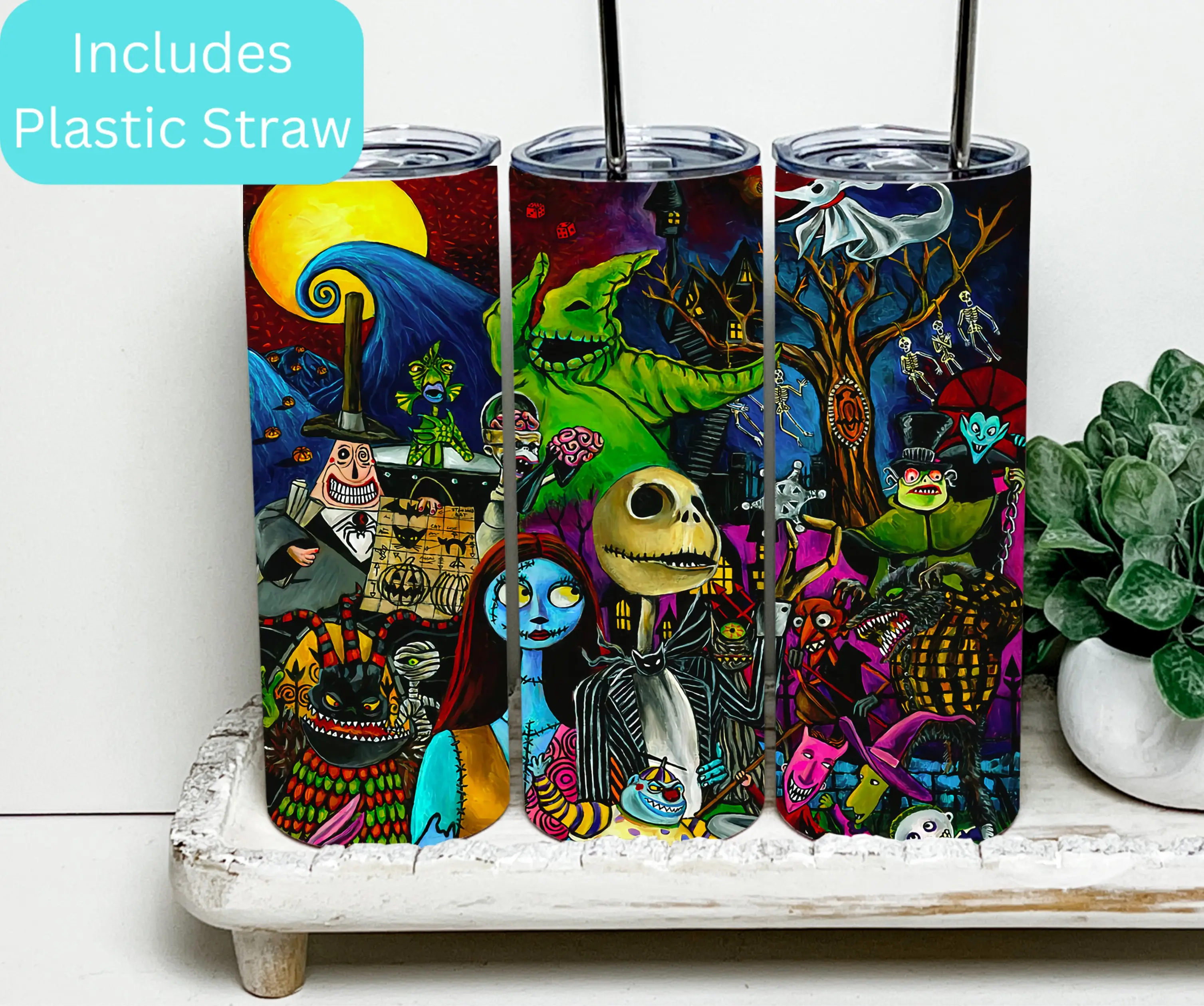 Nightmare Before Christmas Tumbler, Jack Skellington Cup, Oogie Boogie, Sally, Mayor, Barrel Custom 20oz Skinny Tumbler