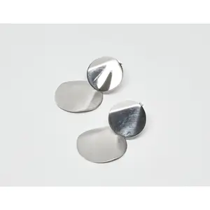 Brushed and Shiny Sterling Silver Twin Circle Earrings