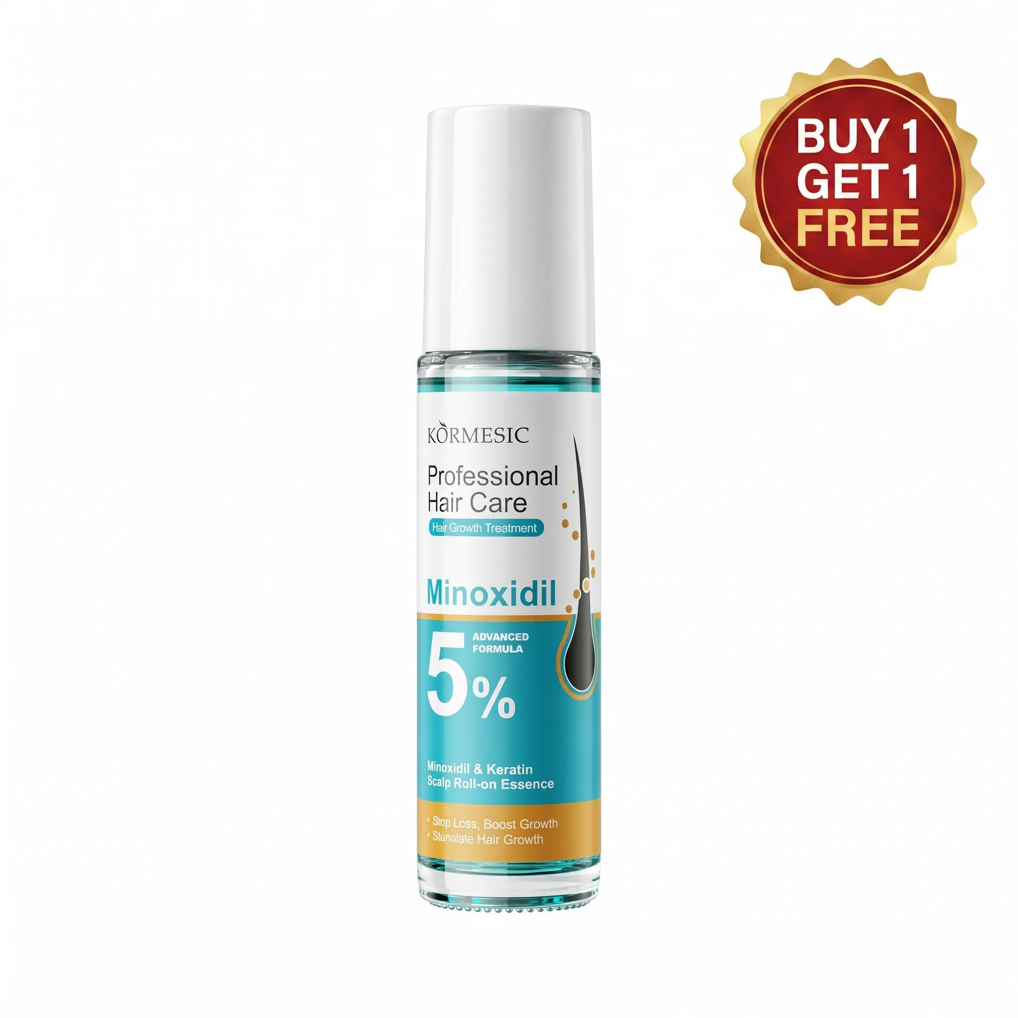 [BUY 1 GET 1 FREE] Advanced Hair Density Roll-On Serum | 5% Minoxidil &Keratin, 3% Rosemary,  | Scalp Serum for Reduced Hair Fall | Men & Women
