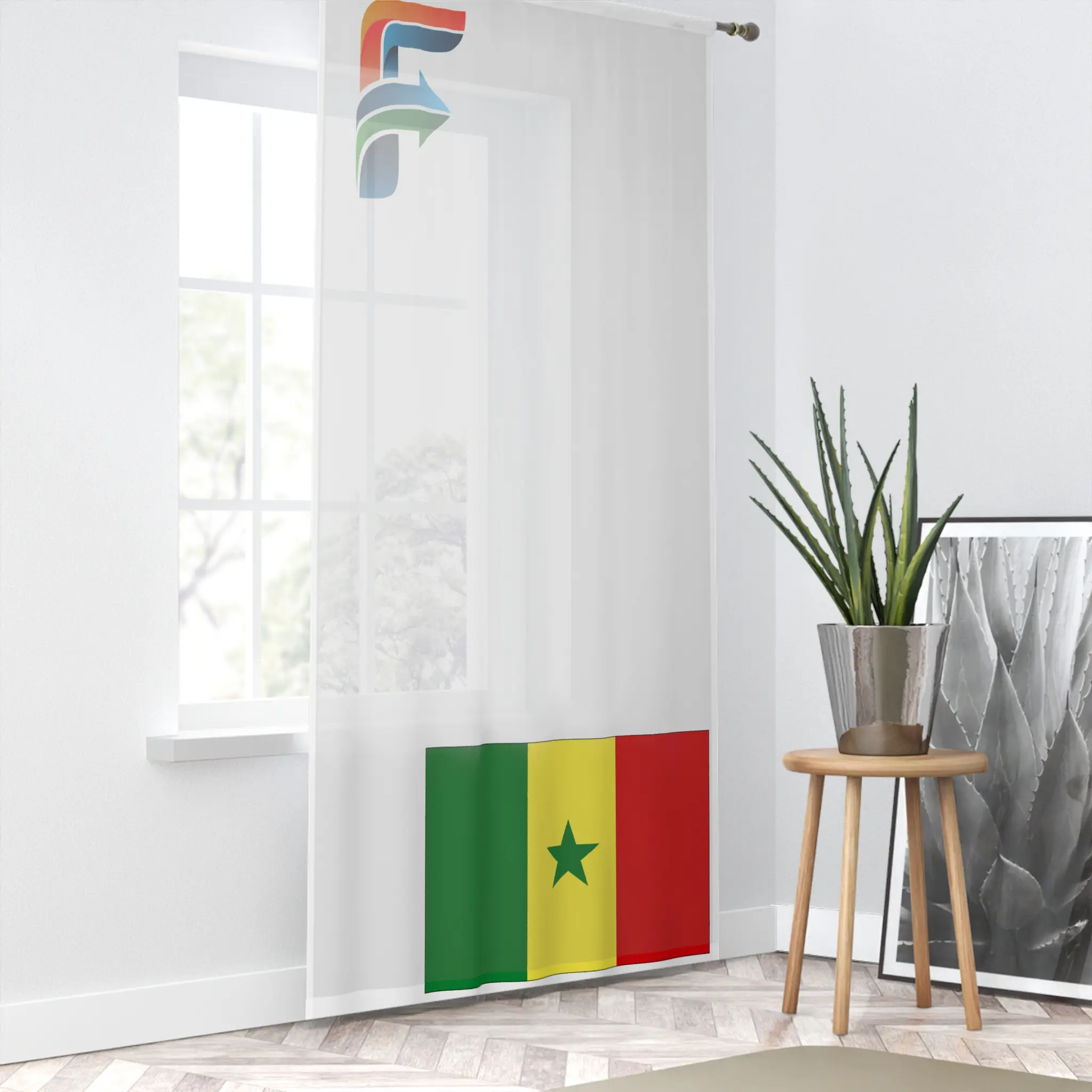 Senegalese Flag Window Curtain, Sheer Home Decor, Ethnic Room Divider, Cultural Gift, Bohemian Style Decoration