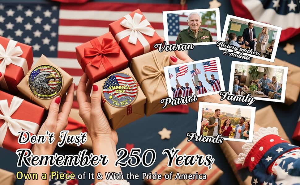 USA 250th Anniversary Commemorative Coin - American Eagle & Patriotic Symbols Collectible - America 250 Merchandise for Celebration & Gifting (1776-2026) (250 Eagle)