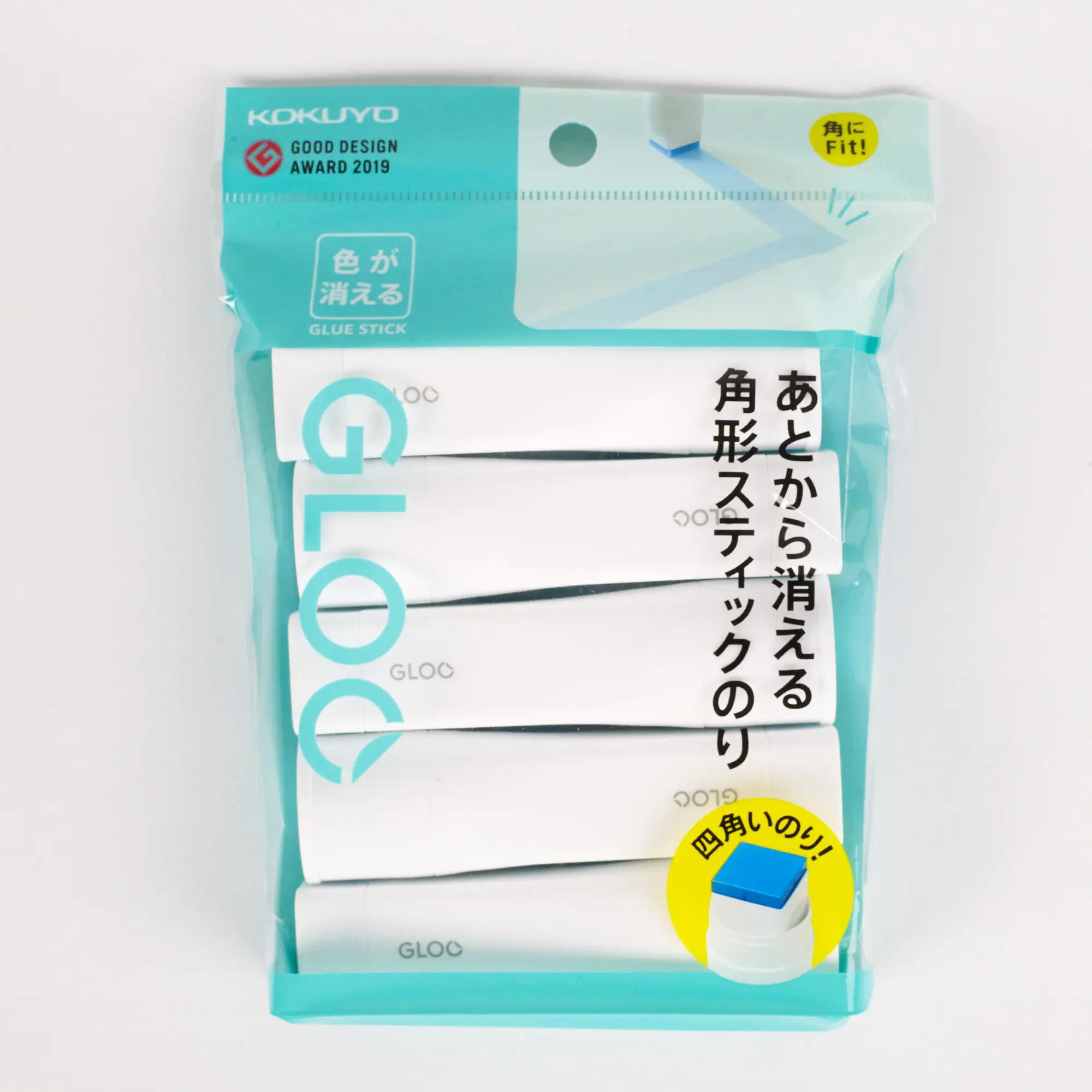 Kokuyo Gloo Square Glue Sticks Pack of 5 - Disappearing Blue Corner Glue for Scrapbooking, Journaling & Paper Crafts - Japanese Stationery