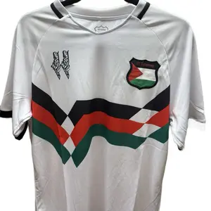 Made in Palestine White Authentic Soccer Jersey with Embroidery Design Shrink-Free Poly Material Unisex